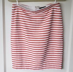 J. Crew pencil skirt sz 2 white with orange stripes